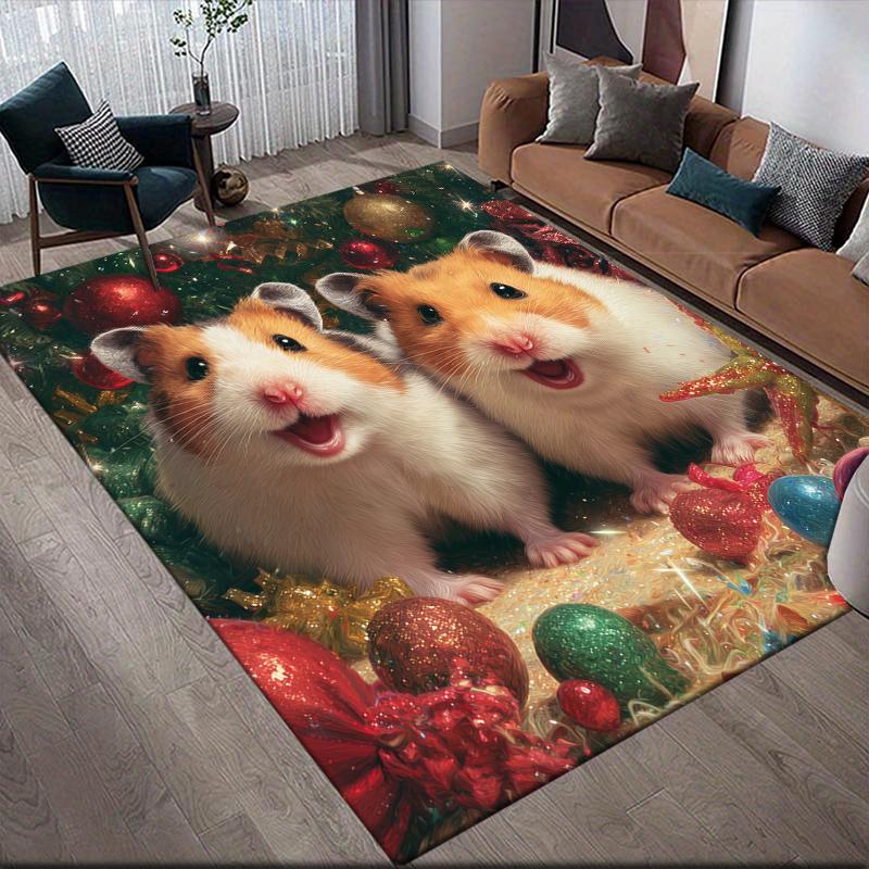 Weihnachtstiere Heim-Sofa-Dekoration für Wohnzimmer & Schlafzimmer, Rutschfeste Spiel-Flanell-Fußmatte für Spielzimmer