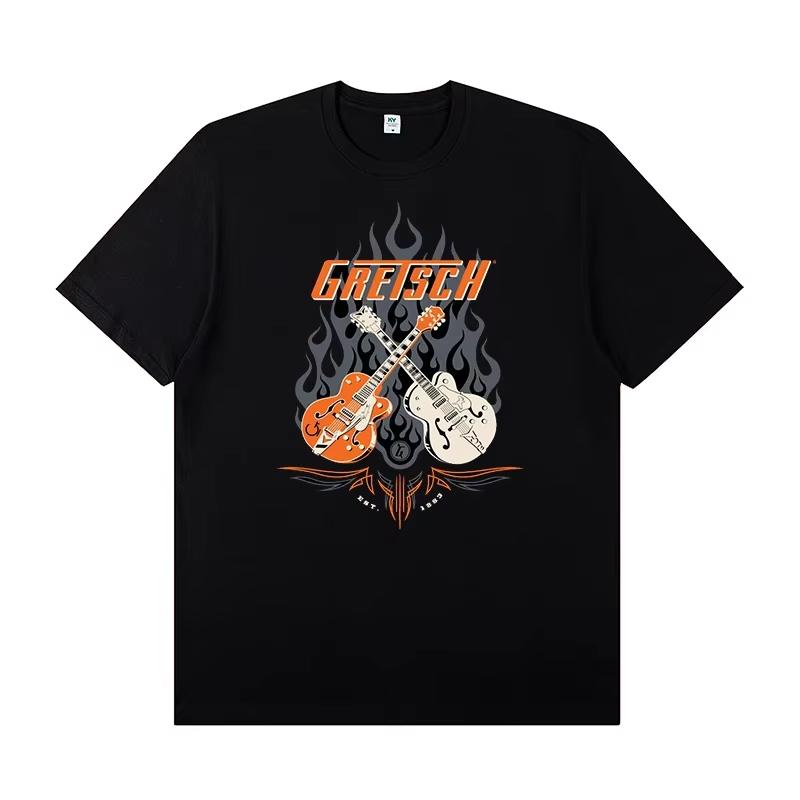 Gretsch Electric Guitar Instruunisext Peripheral Tshirt Rock Band Lead Singer Practice Costume Casual Unisex 2026 Summer New Tshirt