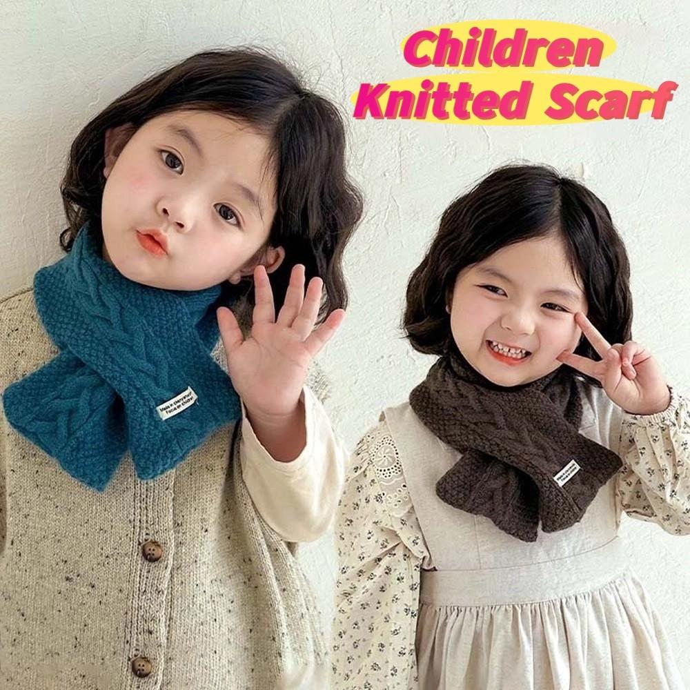 Solid Color Children Knitted Scarf Trendy Winter Cross Muffler Kids Woven Neckerchief  Outdoor
