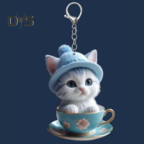 Cartoon Cat Acrylic Pendant Hanging Ornament High Durability Easy To Hang Decorative Car Rearview Mirror Keychain Pendant
