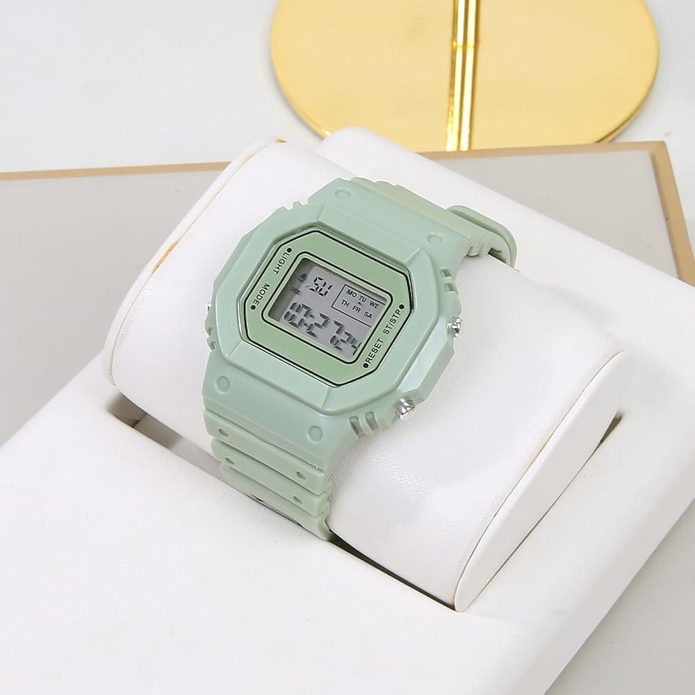 Kids Digital Watch Boys Girls Colorful Alarm Clock with Day Display Green