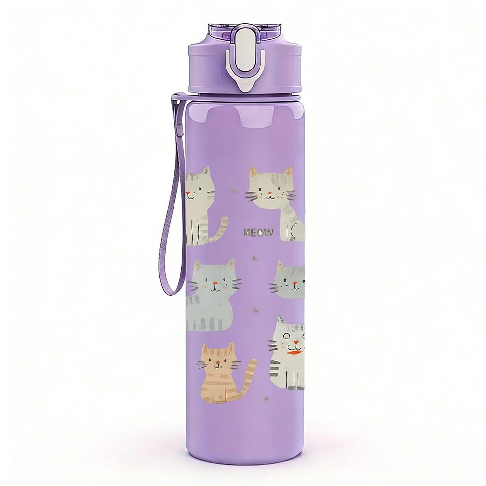 1PC Mixed Breed Cats Repeat Grid 750ml Color Plastic Sports Water Bottle Leakproof Flip Straw Lid For Sports Office Home Use