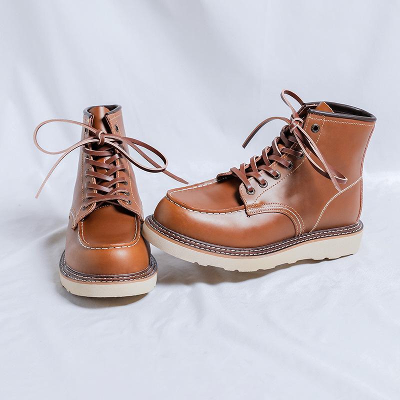 Scarpe Moda Autunno Inverno in Pelle Bovina da Uomo Marroni Business Casual Stivali con Zeppa Moda Maschile Nuovo Designer Lavoro Botas Hombre