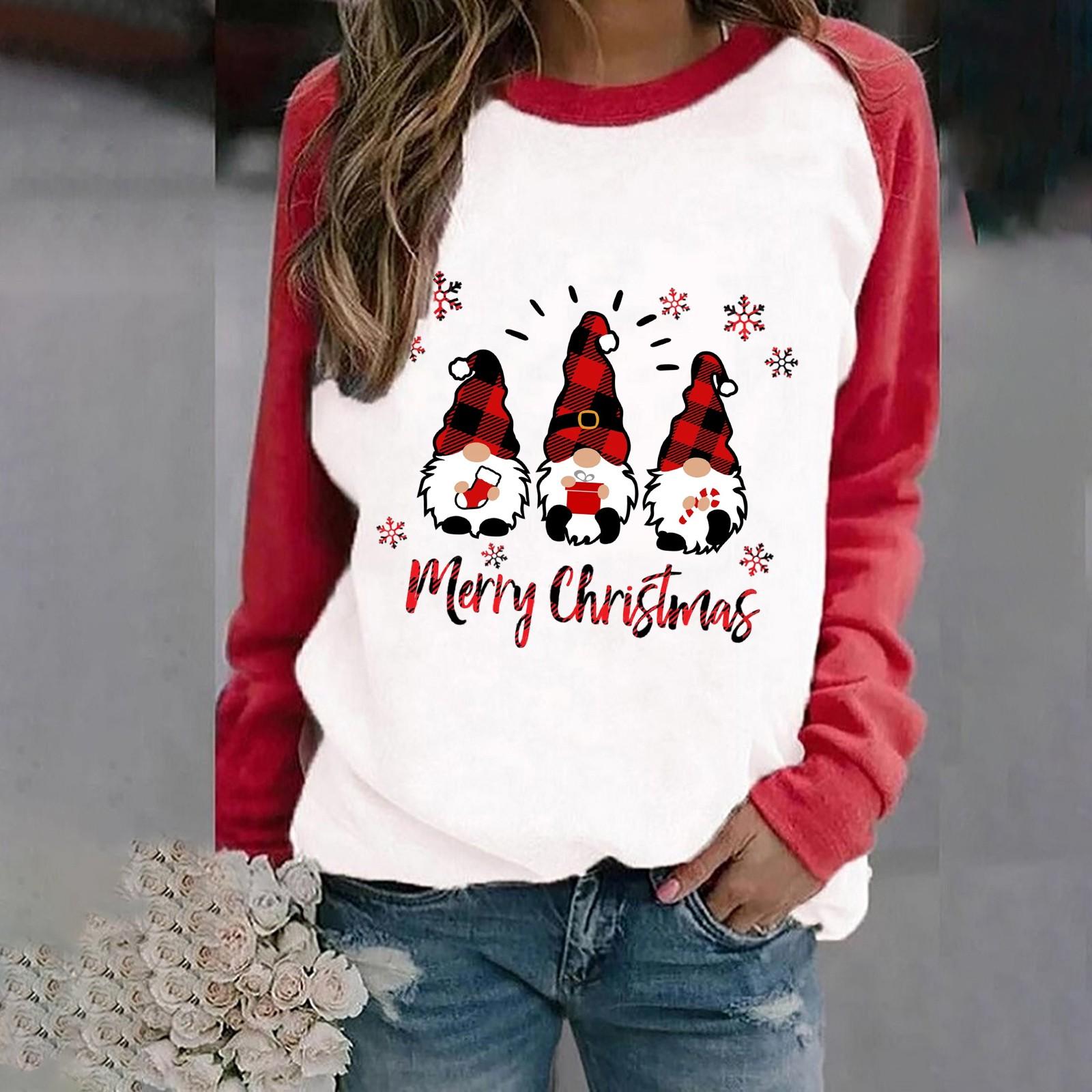 

Nikitas, женский модный повседневный свитер с рождественским принтом и круглым вырезом, длинными рукавами, свободный спортивный свитер, пуловер