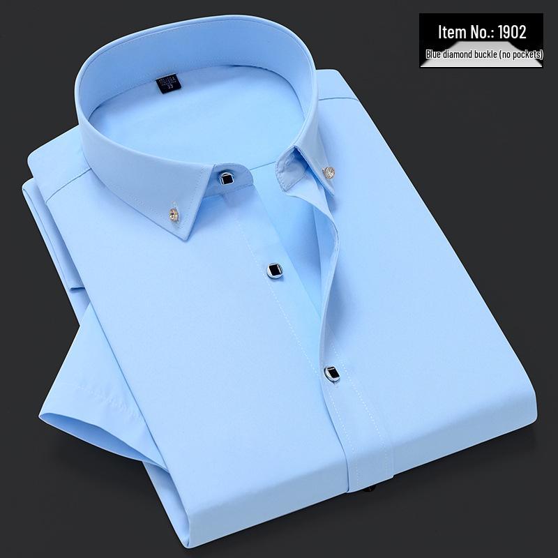 Men's Summer Slim Fit Korean Style Short-Sleeve Formal White Cotton Shirt