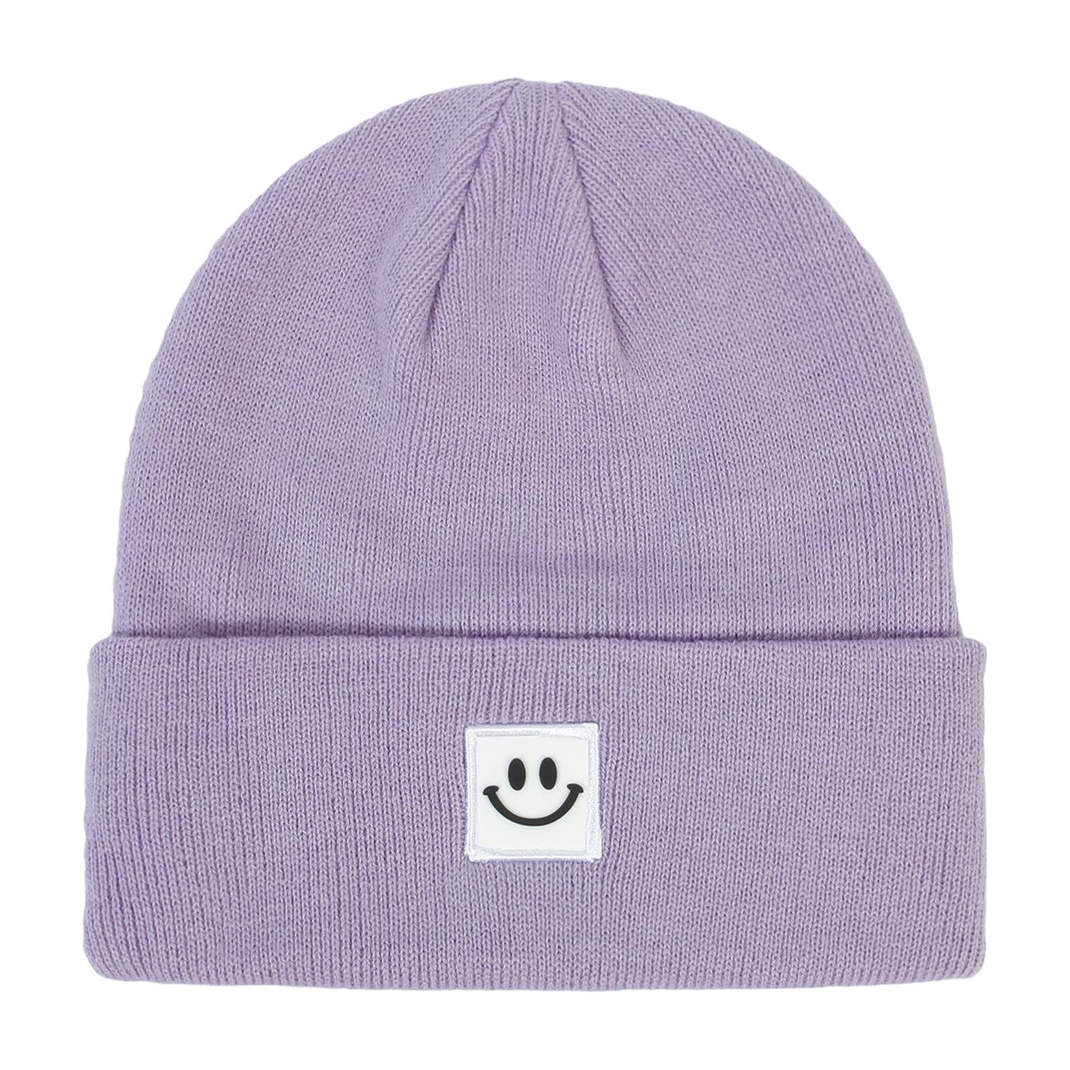 

Женская модная шапка с логотипом Smiley Face, однотонная вязаная шапка, повседневная теплая мужская зимняя шапка для отдыха на природе светло-фиолетовый