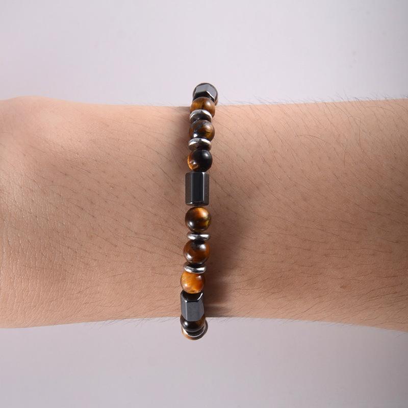 Stainless Steel Chain Tiger-eye Stone Bead Bracelet, Black Magnet Stone Natural Stone Bracelet, Men's Accessory
