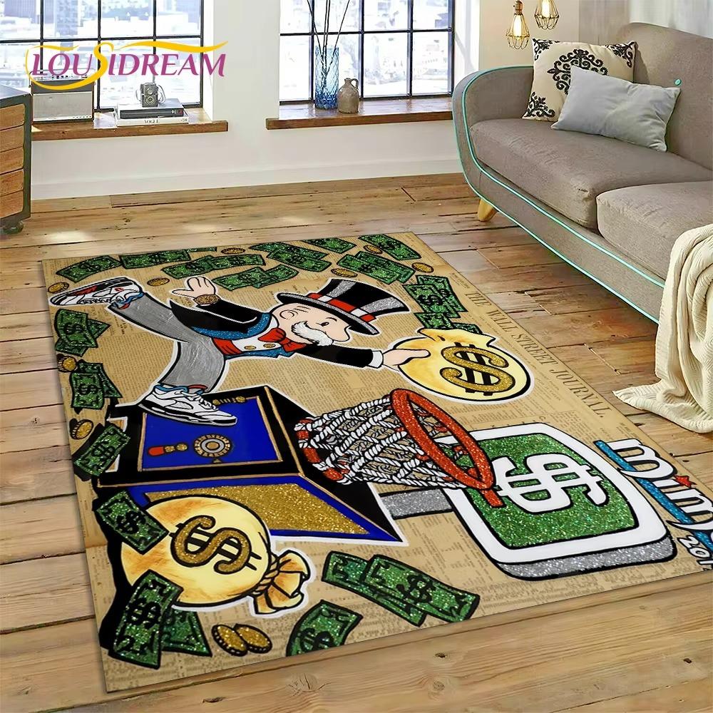 Spiel Dollar Monopoly Cartoon Geld Teppich für Wohnzimmer Schlafzimmer Heimdekoration, Bodentuch Rutschfeste Dekoration für Sofa Fußmatte
