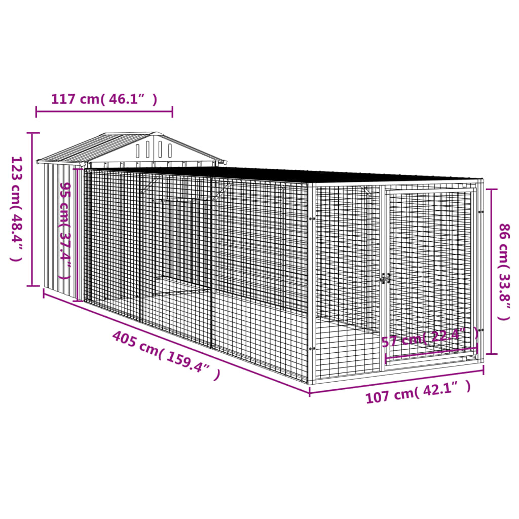 Chicken Coop with Run Anthracite 117 x 405 x 123 cm Galvanized Steel