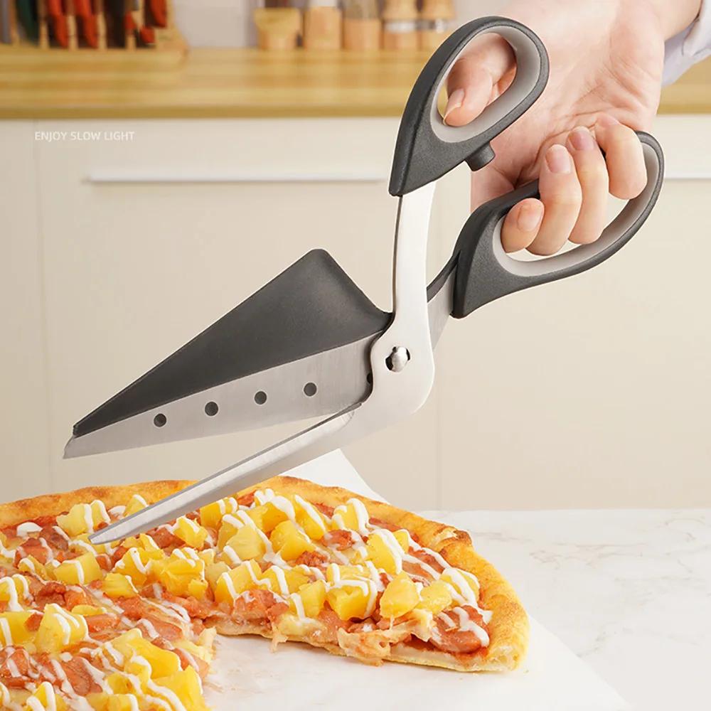 Black 2 In 1 Pizza Scissors Detachable Kitchen Scissors Barbecue Scissors Stainless Steel Blade Ergonomic Grip Pizza Cutter
