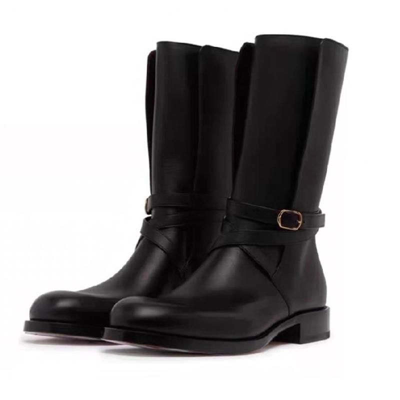 British Style Black Soft Leather Ankle Boots Women Luxury Metal Buckle Decoration Platform Boots Cozy Waterproof Non-slip Boots
