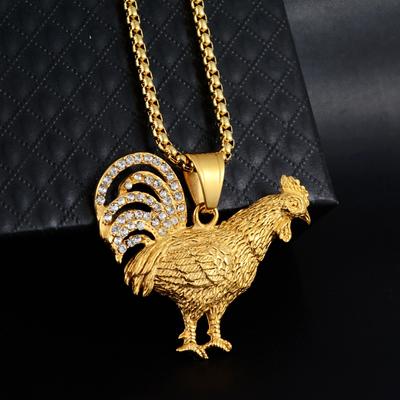 Punk Iced Out Gallic Rooster Pendant Gold Color Stainless Steel Animal Collier Necklace For Men/Women French Jewel