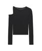 Nigaennikol Twist Cut Out Ribbed Sleeve Top_Black