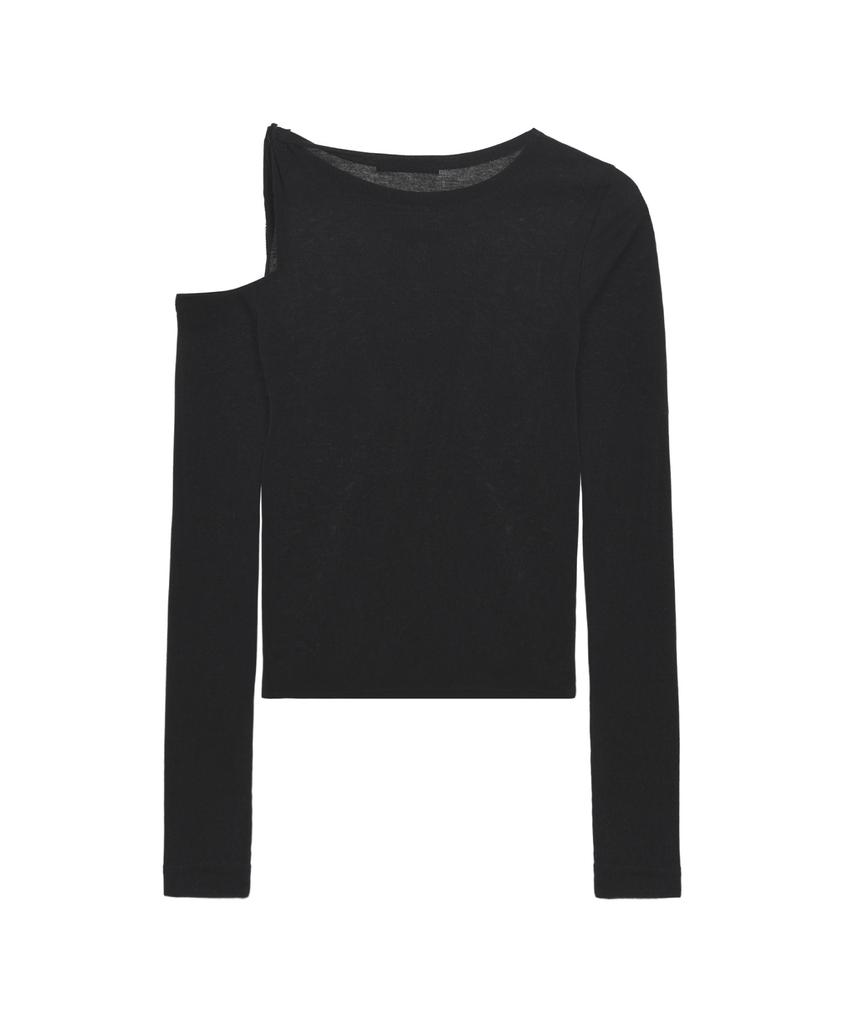 Nigaennikol Twist Cut Out Ribbed Sleeve Top_Black