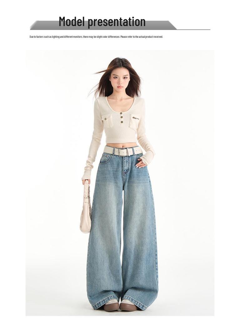 Xintang Women's 2025 High Waist Retro Wide Leg Jeans