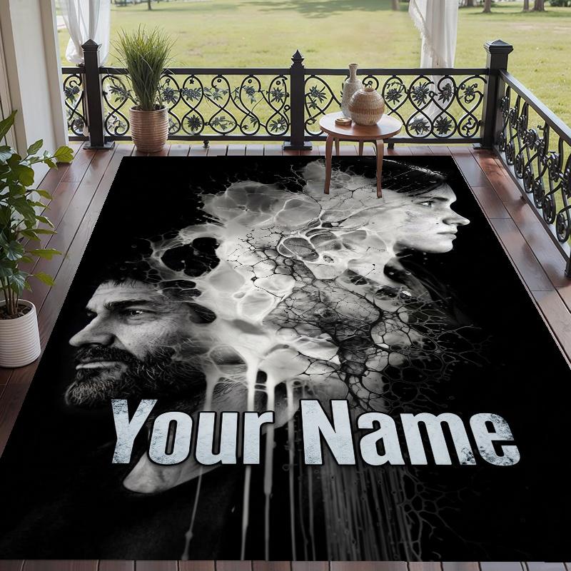 Custom Name The Last of Us Joel Ellie Crystal Velvet Floor Rug Personalized Text Soft Carpet Home Decor