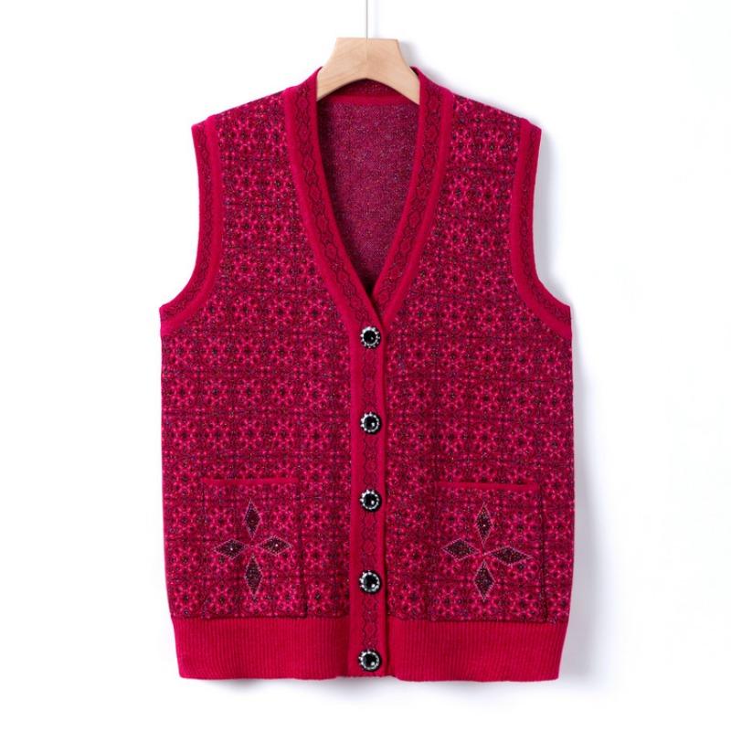 New mother's autumn vest jacket medium and old knitted sweater vest casual grandma autumn top