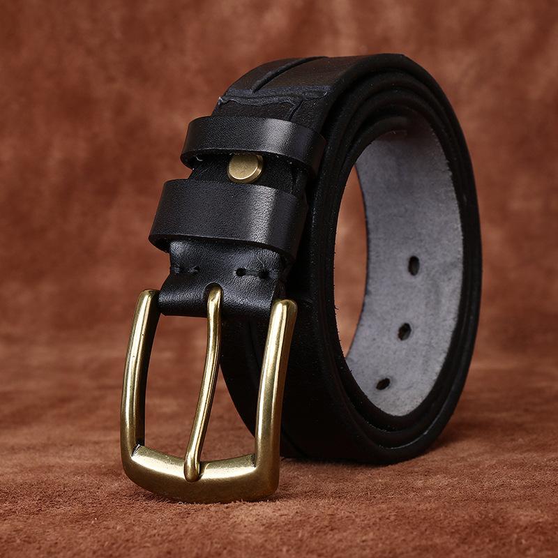 Belt Men's Retro Hand-Made Knife Cutting Leather Pin Buckle Fashion Trendy Unique Thick First Layer Cowhide Man's Belt
