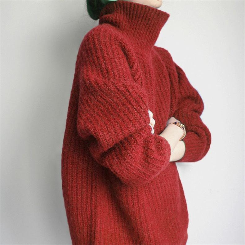 Turtleneck women's loose lazy versatile fashion casual pullover thick stick needle sweater looking thin