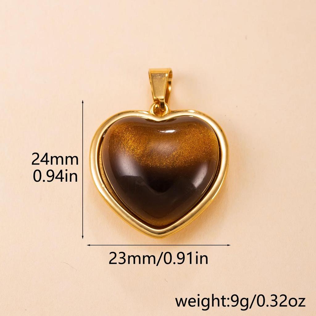 Exaggerated Geometric Tiger Eye Stone Pendant Necklace In Stainless Steel
