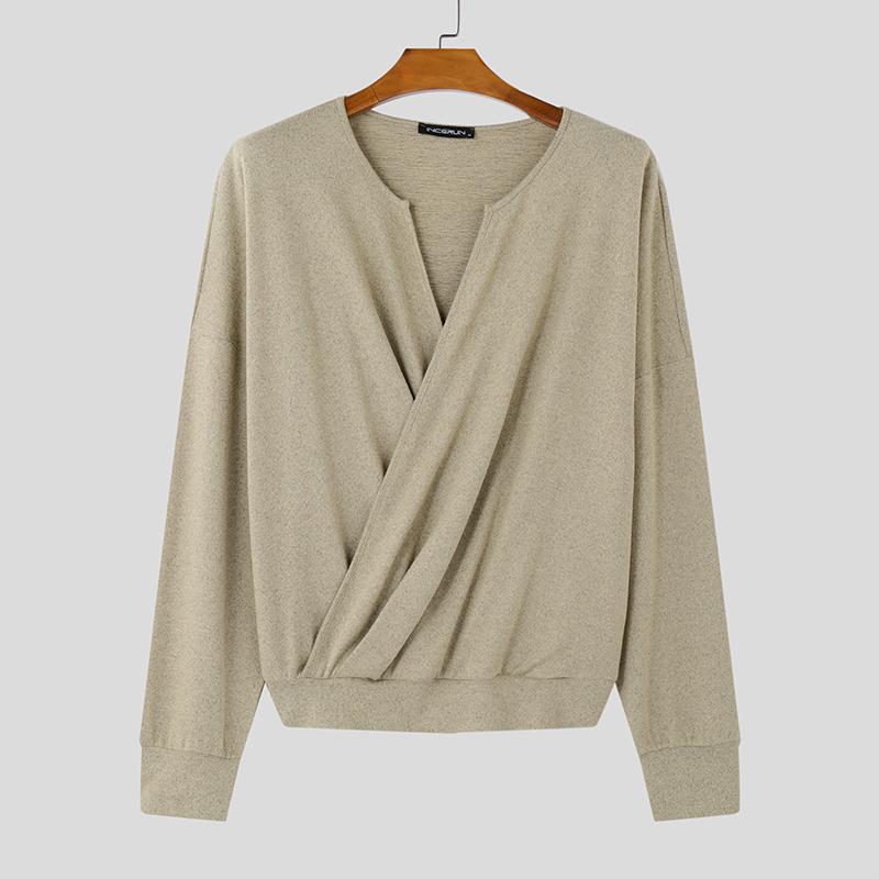 

INCERUN Мужской трикотажный кардиган с длинным рукавом, с воротником-хомутом и перекрещенной передней частью L хаки