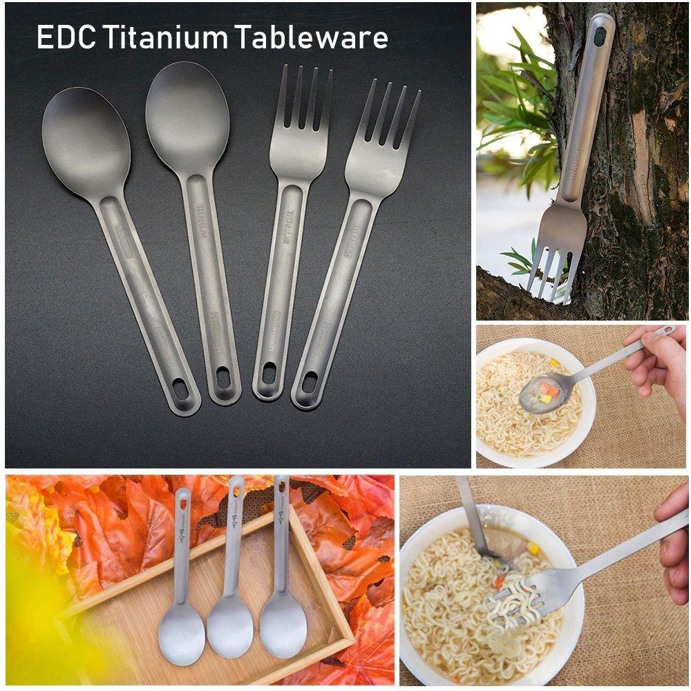 Camping Tool Portable Outdoor Picnic Accessories Long Handle Spoon Cutlery Fork Titanium Cookware