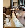 Gentle Wind Strikes French Retro Wind, White Waist Long Dress, Bottom Dress, Autumn Super Personality