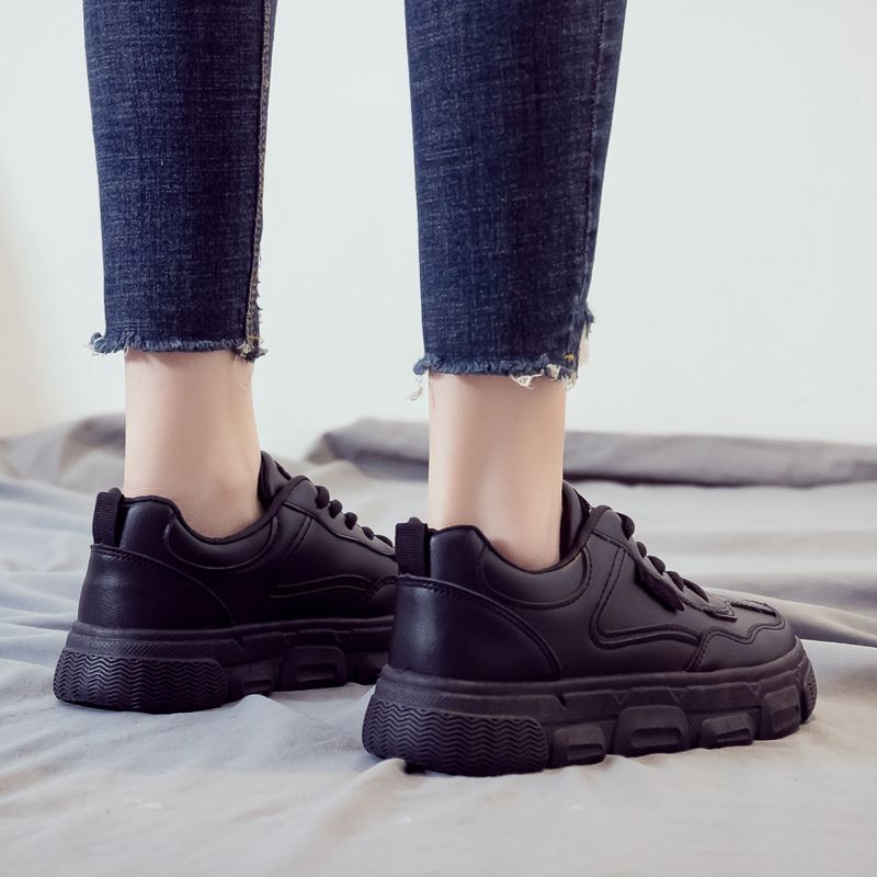 Klobige Dad-Schuhe mit dicker Sohle 2024 Frühling Herbst Neu Vielseitig Lässig Schwarz Sportliche Board-Schuhe Damen Vulkanisierte Schuhe Zapatos Mujer