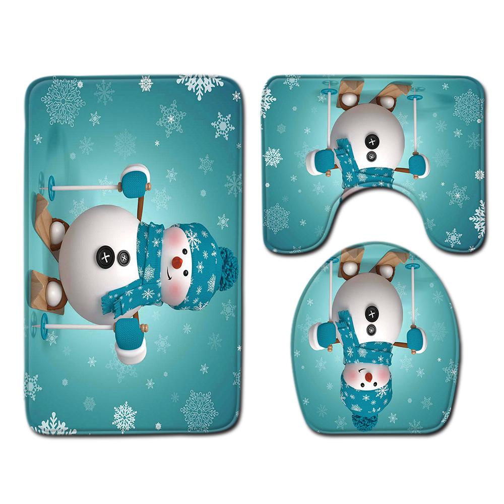 Christmas Toilet Three-Piece Floor Mat Bathroom Three-Piece Carpet Doormat