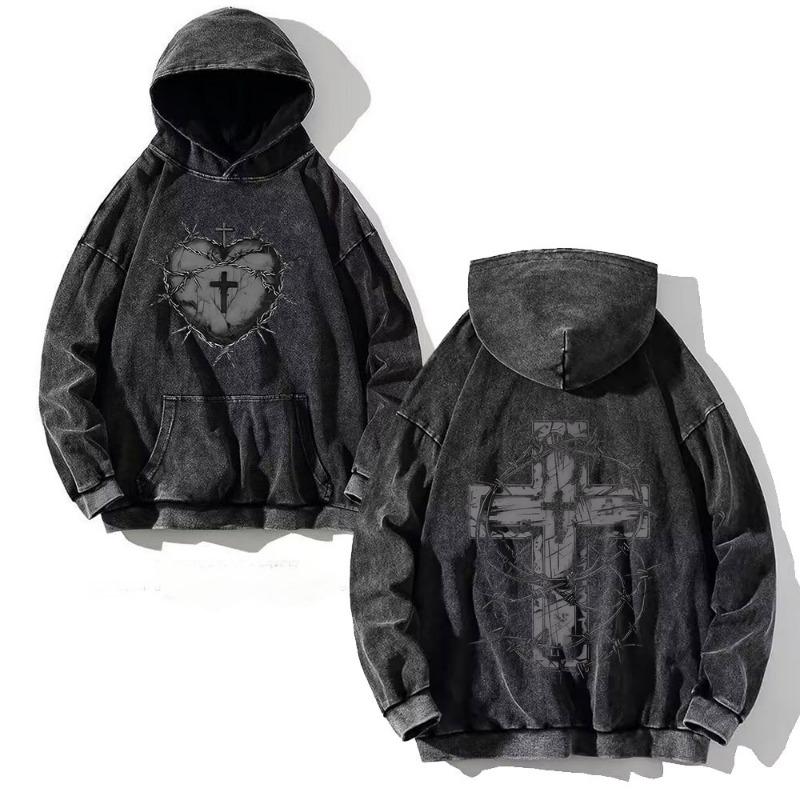 Mode Herren Hoodies Vintage Totenkopf Kreuz Print Täglicher Casual Pullover Frühling und Herbst Langarm Sweatshirt Herren Übergröße Oberteil Kleidung