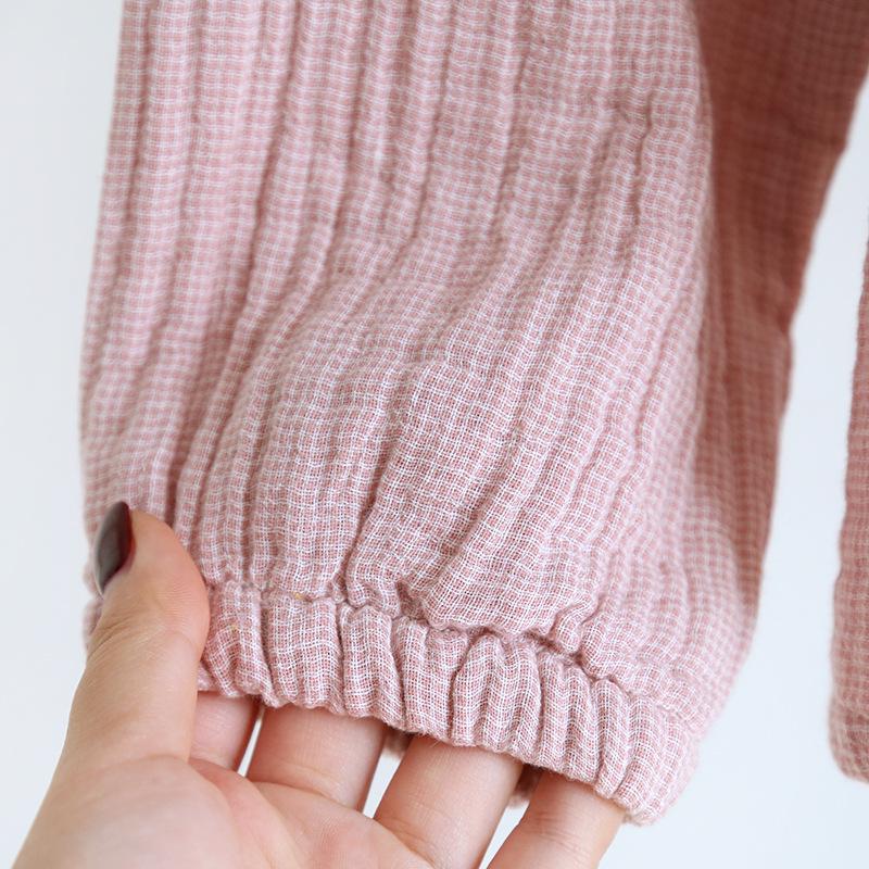 Spring Couple's Pajama Set: Thick Pure Cotton Plaid, Women's & Men's Long-Sleeve, Loose Fit