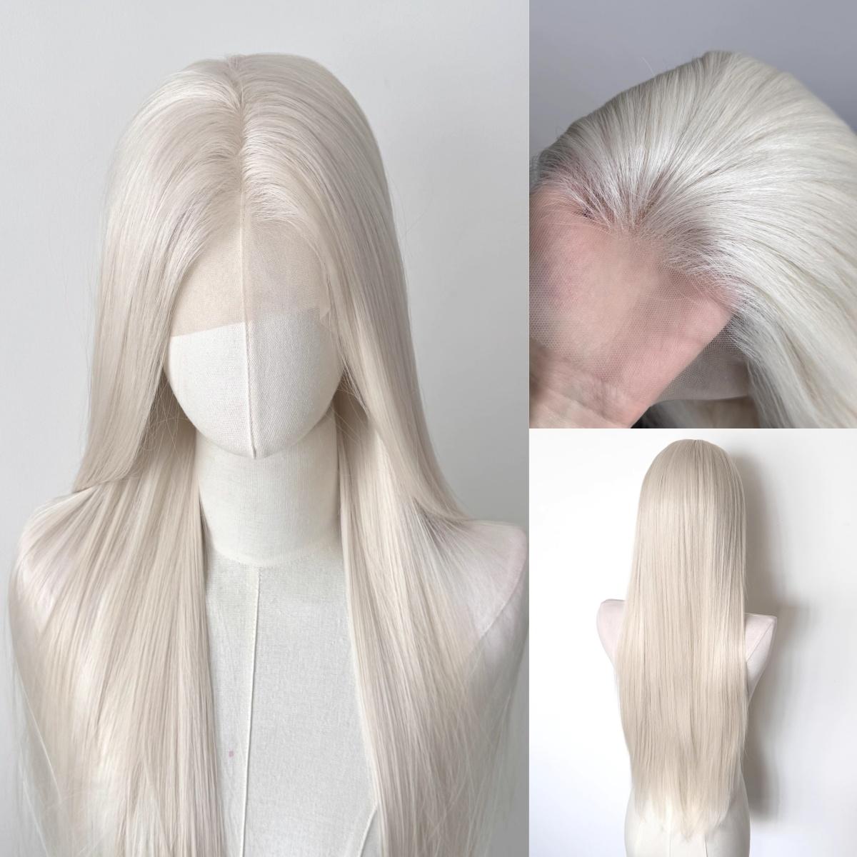 

Platinum Lacefront Wig 13x4 Long Straight White Lace Front Wig High Temperature Fibers Wigs Lace Front Frontal Cosplay Wig (Platinum,20inches&150%&1pc) платиновый