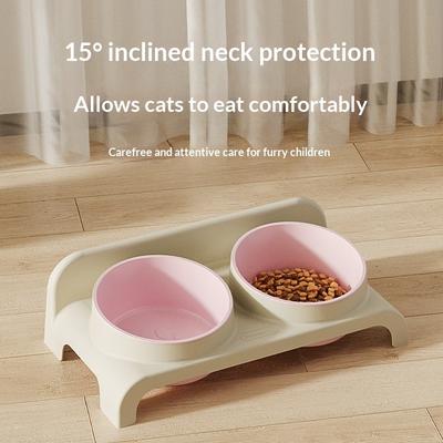 Rice Bowl Double Bowl Oblique Angle Dog Bowl Drinking Water Pet Feeding Bowl Protect Cervical Spine From Being Knocked Over