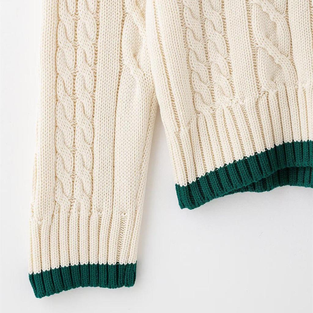 2025 Spring Women's Casual Loose V-Neck Knitwear with Eight-Strand Braid Design