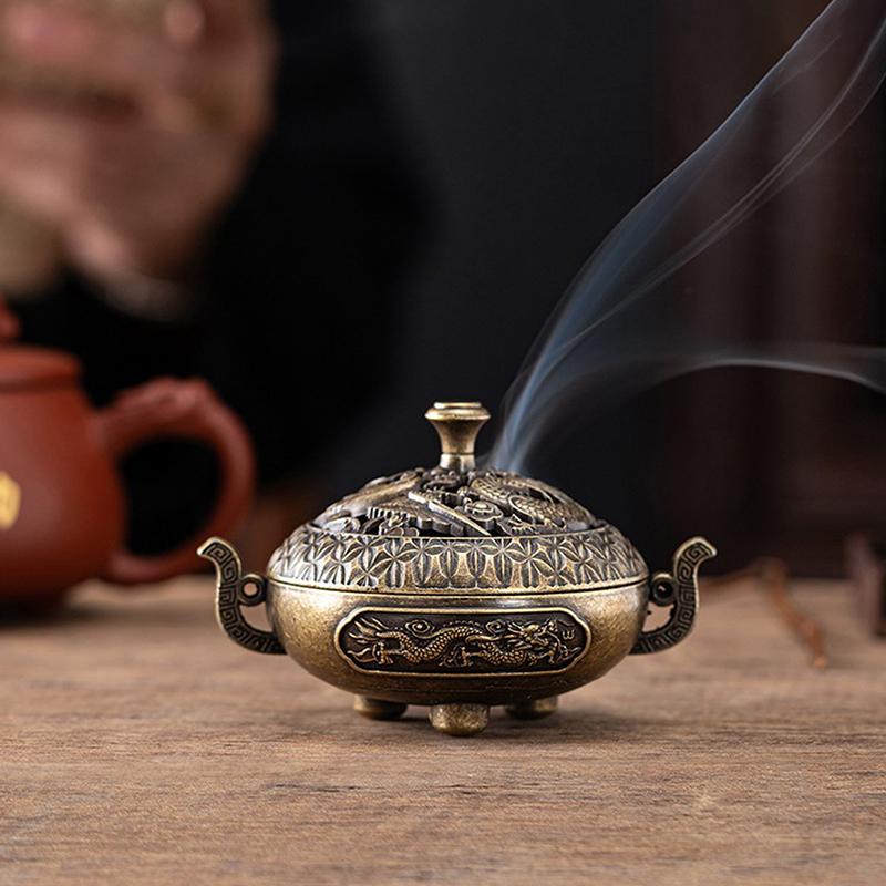 Antique Incense Burner Hollow Incense Holder With Cover Chinese Ancient Mini Ornament Home Office Decoration