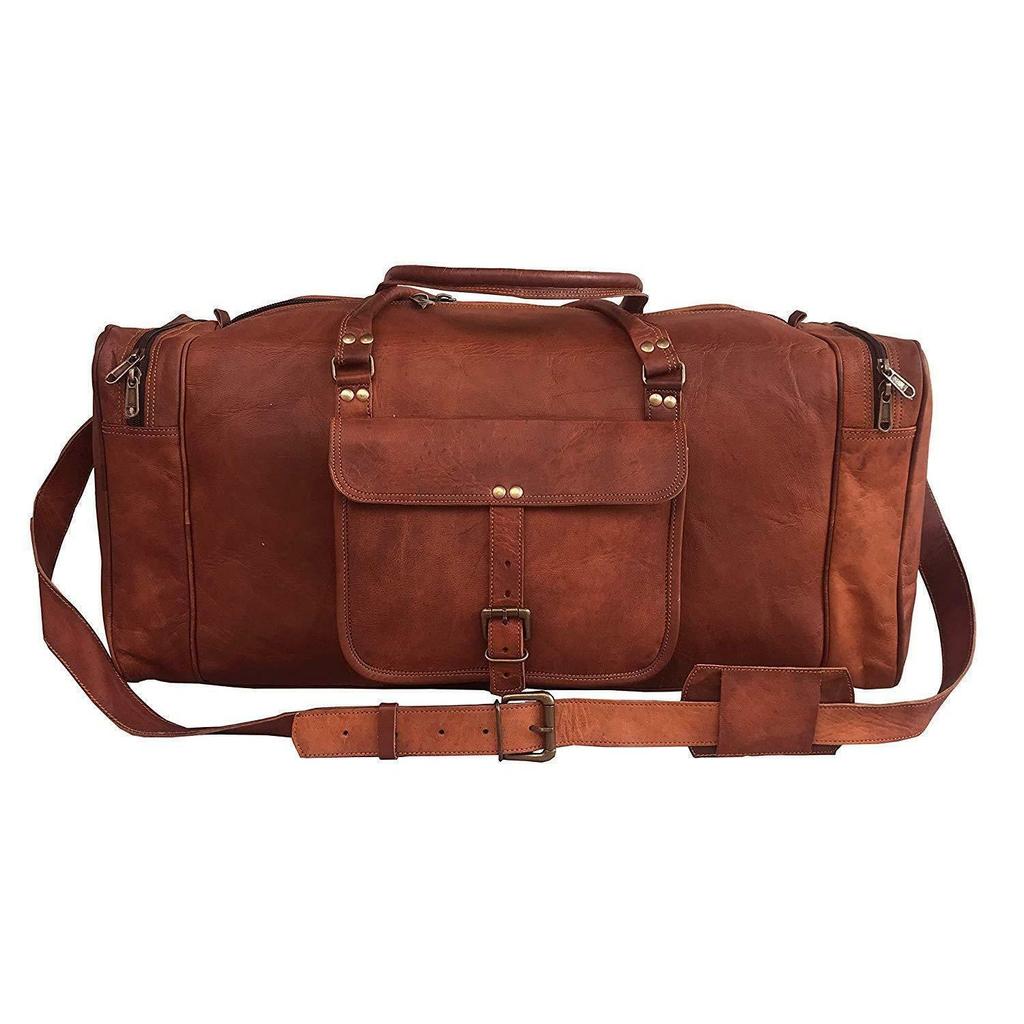 24" cestovní taška na víkend z pravé kůže, lehké zavazadlo
