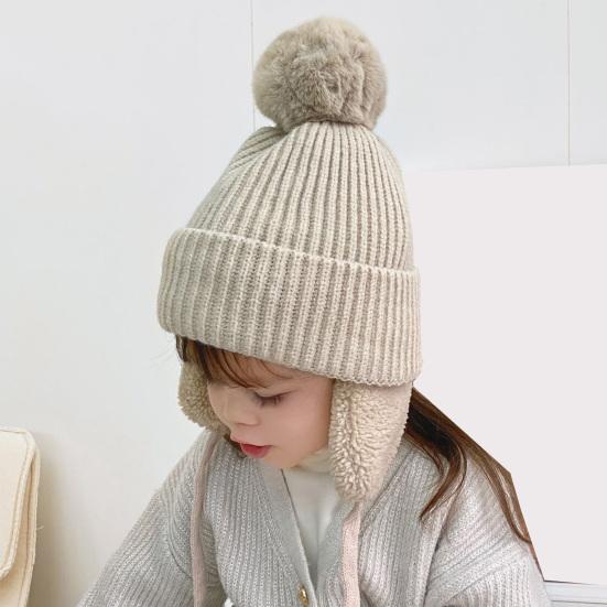 Toddler Hat Washable Solid Color Ear Cover Design Friendly To Skin Fade-Resistant Keep Warm Cashmere Windproof Baby Girl Winter