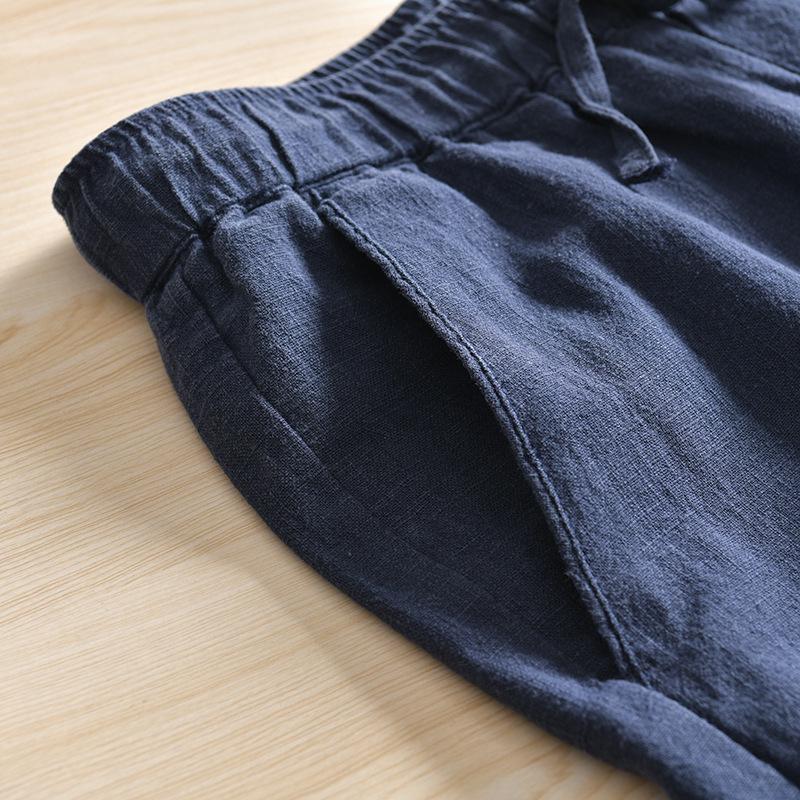 DuPont Fabric Pánské letní prodyšné bavlněné a lněné elastické kalhoty s rovnými nohavicemi