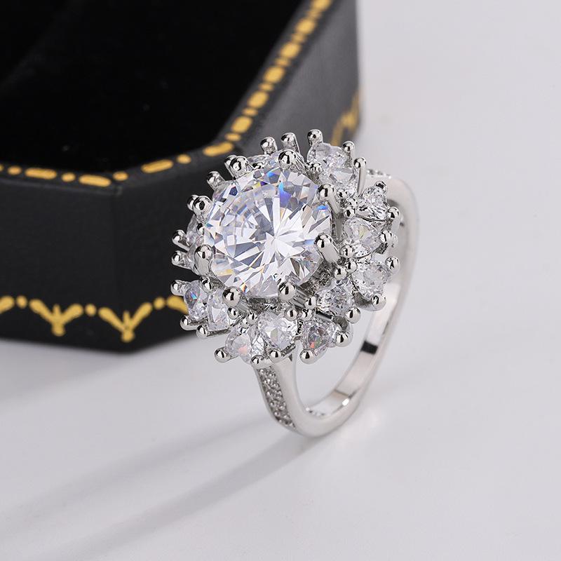 High-quality full-diamond sparkling zircon ring, 925 silver jewelry, women's party, wedding, proposal, bride's accessory