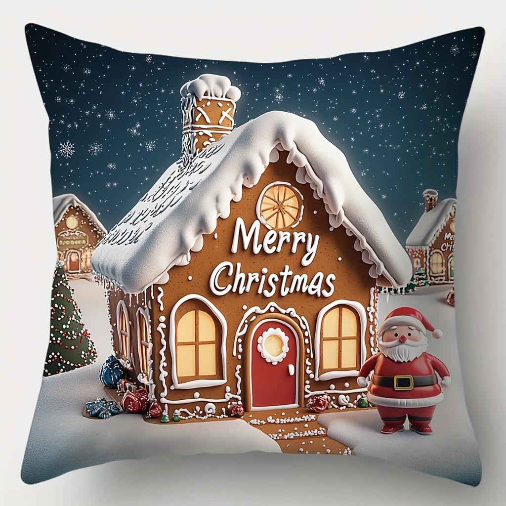 Home Decor Christmas Gingerbread House Pattern Pillow Covers Pattern Cushion Cover Suitable For Sofa Bedroom Car Pillow Cover