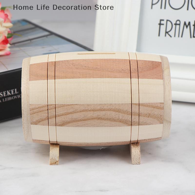 1pc Creative Wooden Money Box Piggy Bank Money Box Savings Wine Barrel Wood Piggy Bank Money Vault Savings Box