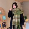 Mohair Thickened Plaid Scarf Women's Winter Ins Style Retro Tassel Big Shawl Fashion Couple Scarf Versatile