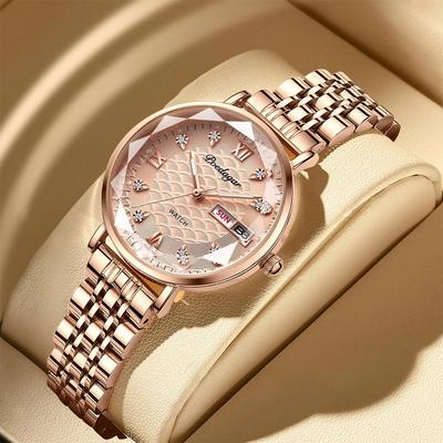 POEDAGAR Reloj para Mujer Nueva Moda Lujo Acero Inoxidable Pulsera de Reloj de Pulsera Simple Oro Rosa Impermeable Luminoso Relojes para Mujer