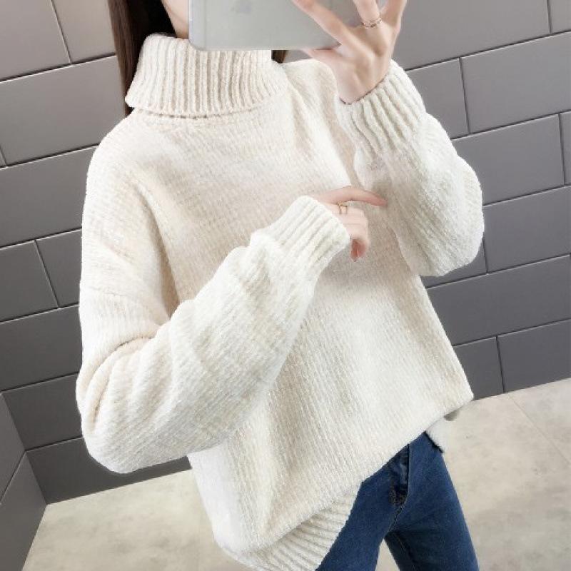Women's Autumn Winter Loose Elastic Thick Knitted Sweaters Solid Female Warm Base Shirt