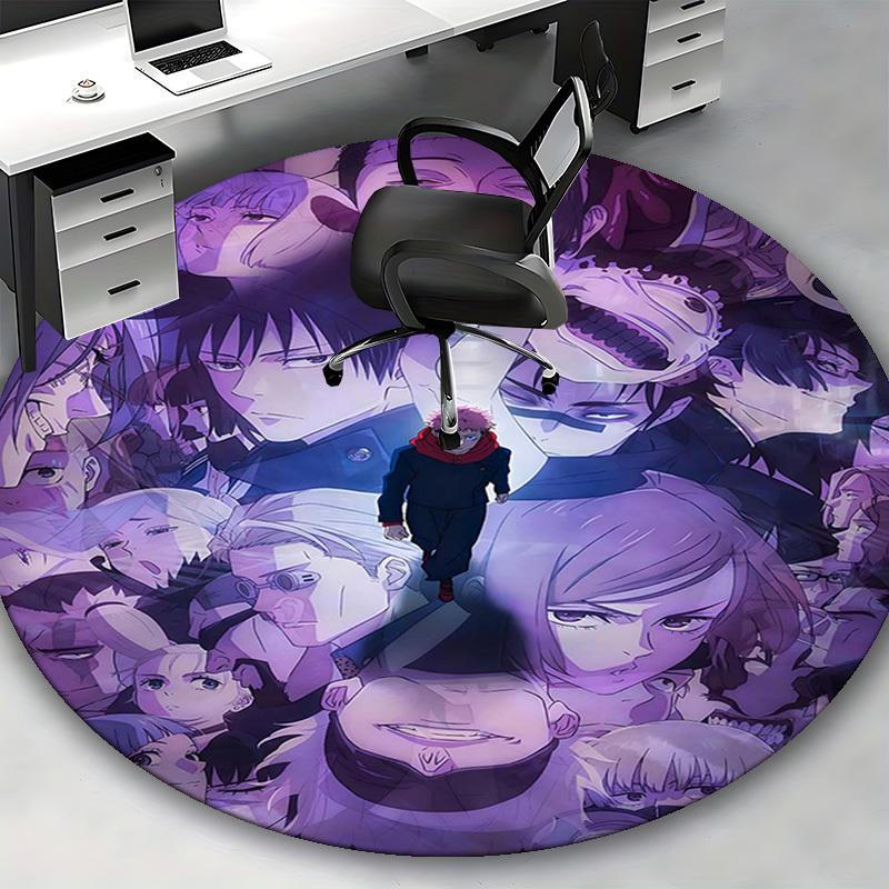 1pc Anime Cartoon Design Round Carpet  Office Chair Mat, NonSlip Rug for Home Decor