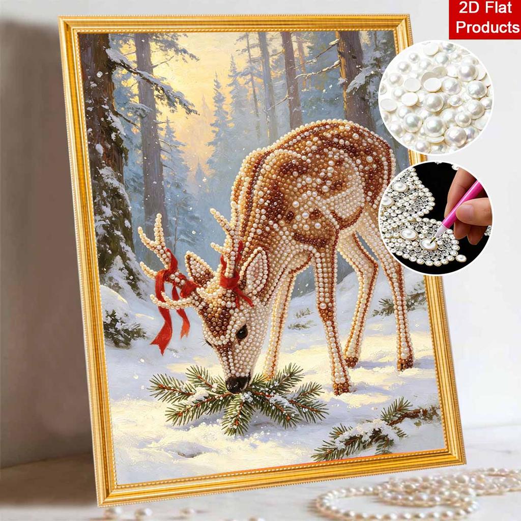 Christmas Pearl Painting Handmade Pearl Kit Forest Deer Winter Scenery Home Decoration Painting