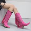 Autumn and winter retro style embroidered fringed boots pointed middle heel  tall fashion boots