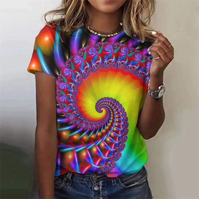 Women's Short Sleeved Top Pullover Fashionable Y2K Casual Vortex Street 3D Floral Print Round Neck T-shirt