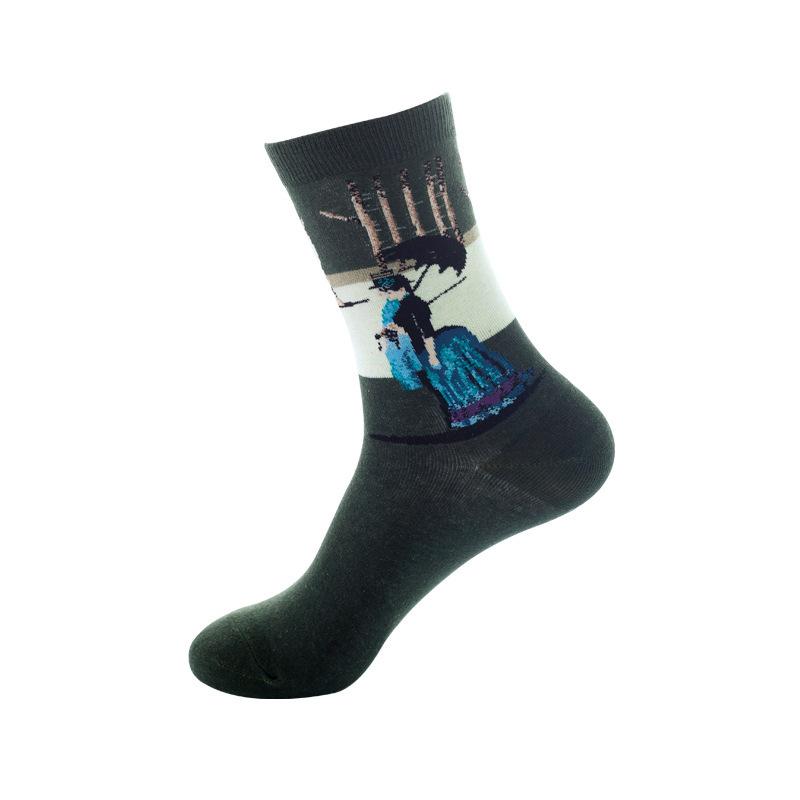 Oil painting medium tube socks European and American adult socks Women's trend stockings Men's autumn and winter cotton socks
