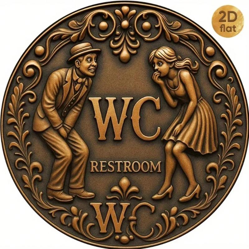 Cartello Vintage in Latta di Ferro WC Toilette Rotondo Decorazione Murale in Metallo Bagno Bar Pub